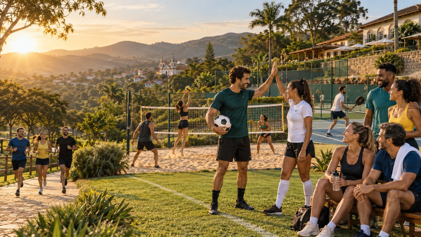 Atletas reunidos em clube esportivo